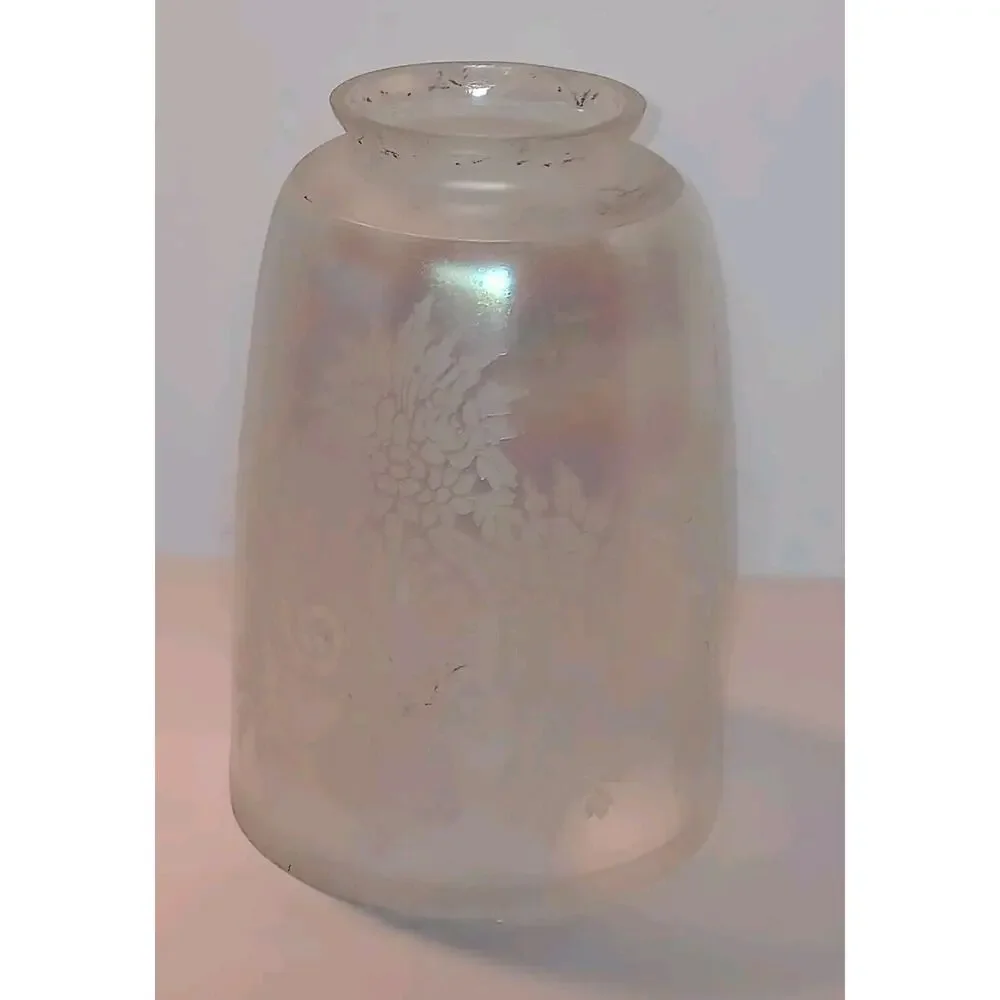 Vintage Glass Lamp Shade Frosted Iridescence Etched Victorian 5.5